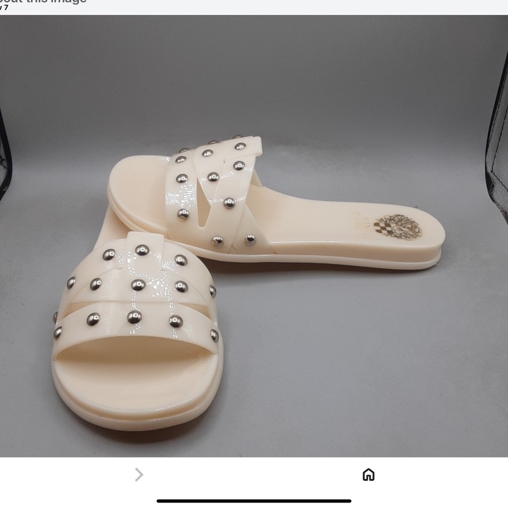 Vince Camuto cream-colored shoes with bold silver studs, NWB size 7.